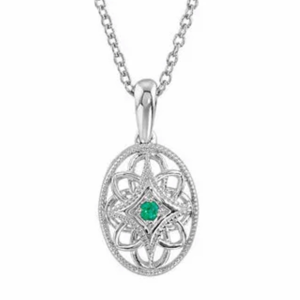 Emerald Filigree Oval Necklace Sterling Silver